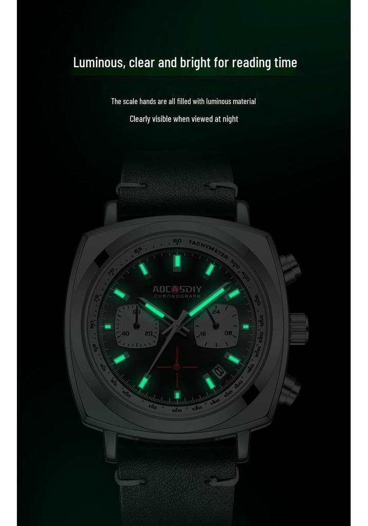 AOCASDIY Men's Outdoor Sports Quartz Watch - Luminous, Waterproof, Leather Strap