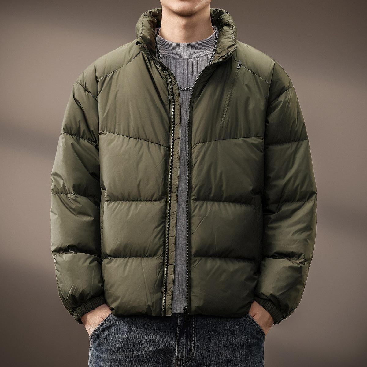 

Men s Winter Stand Collar White Duck Down Puffer Jacket – High-End, Loose, and Thickened for Warmth 4XL fits 210-230 lbs зеленого кольору хакі