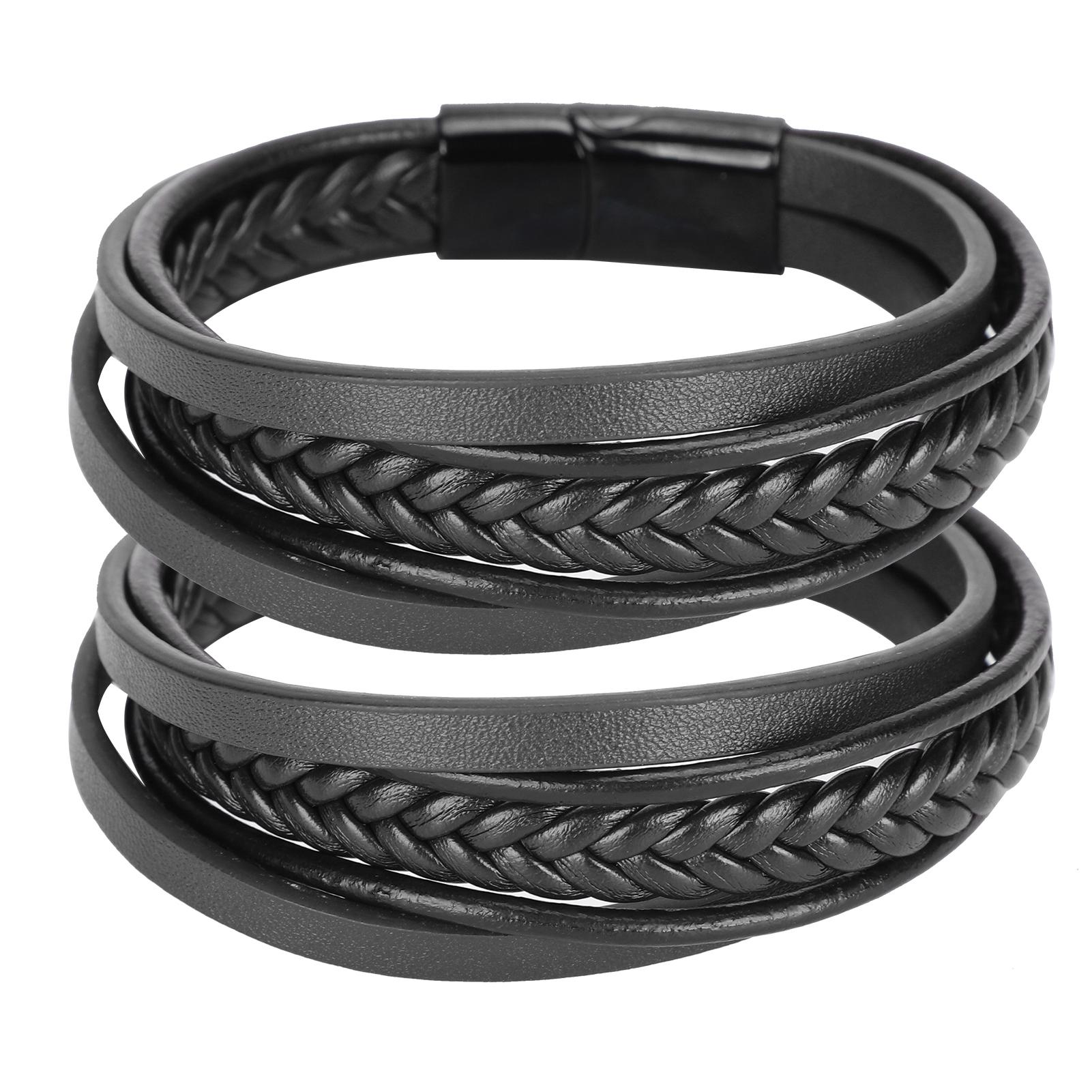 

2шт браслет с магнитной застежкой винтажный ручной вязаный многослойный браслет подарки(Черный ПУ