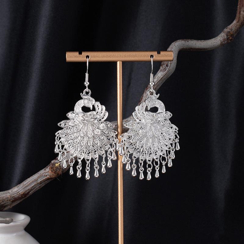 Retro Peacock Phoenix Ethnic Style Earrings Guizhou Scenic Spot Earrings Bohemian Style Long Earrings