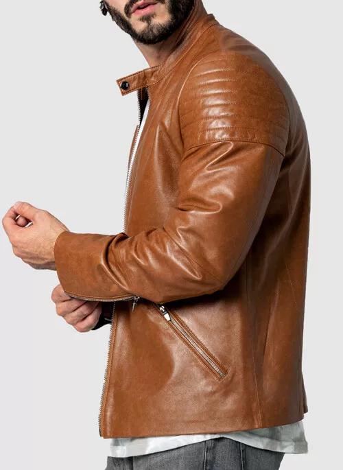 Motorcycle Leather Jacket Stylish Handmade Brown Men's Zipper Genuine Biker Lambskin
