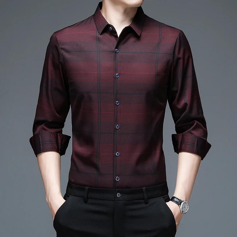 

New Men s Casual Printed Long Sleeved Lapel Shirt for Spring and Autumn Fashion Comfortable Wrinkle Free Top Without Ironing 4XL червоний