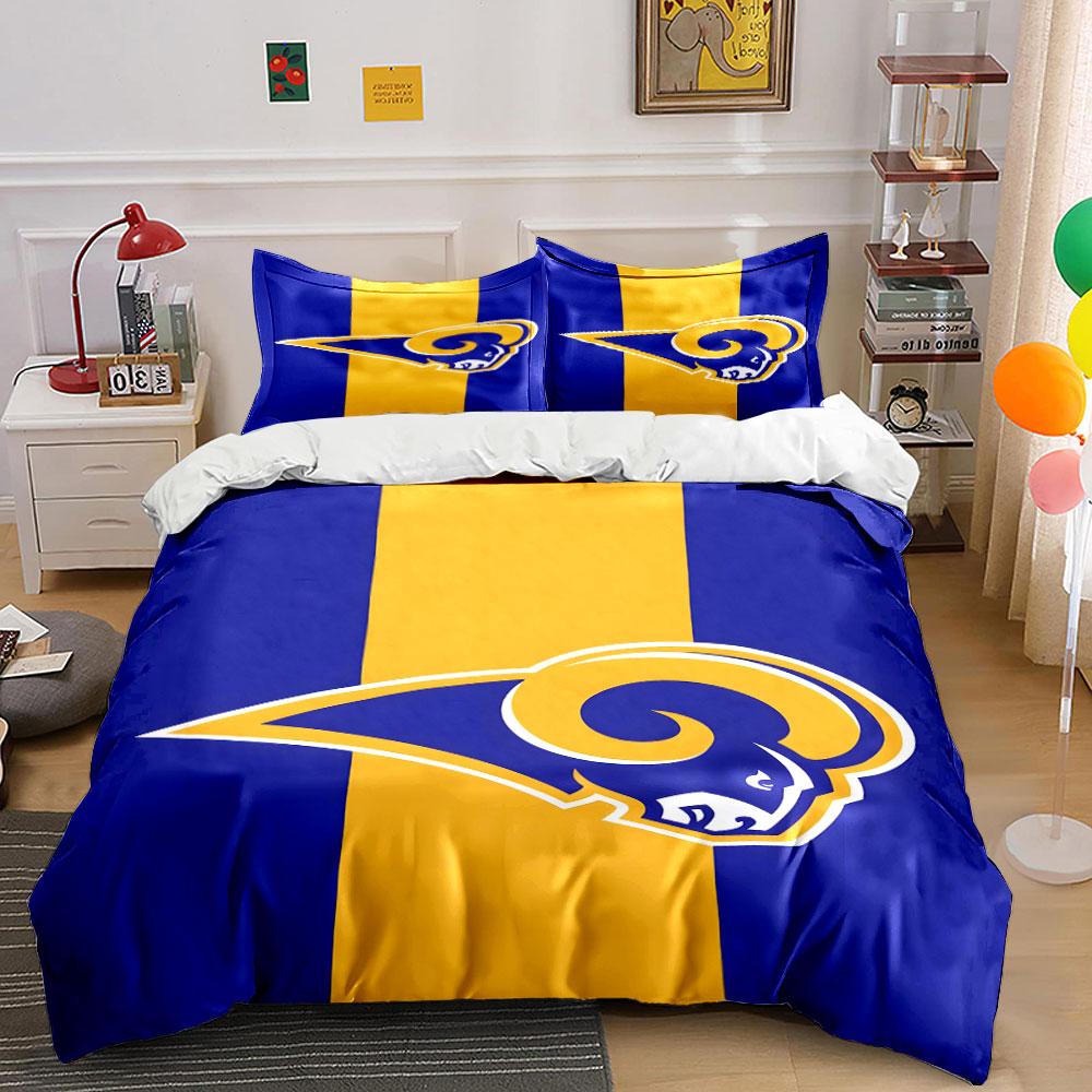 Blue and Yellow Ram Head Logo Design Print Bedding Set Duvet Cover Pillowcases (1* Duvet Cover 2* Pillowcases Do Not Include Comforter)