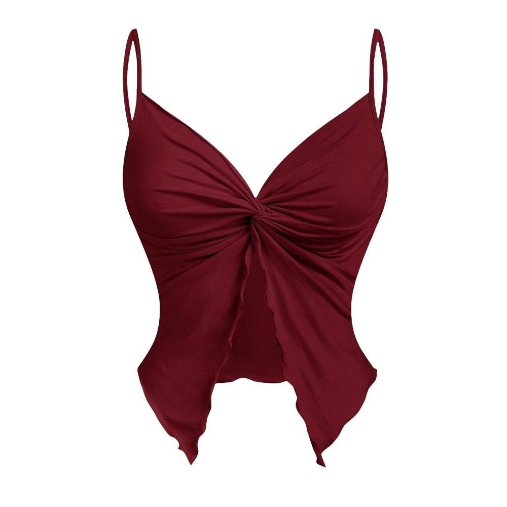 Hottie Twist Front Split Crop Top V Neck Y2K Sleeveless Camisole Slim Fit Streetwear Halter Neck Top Women
