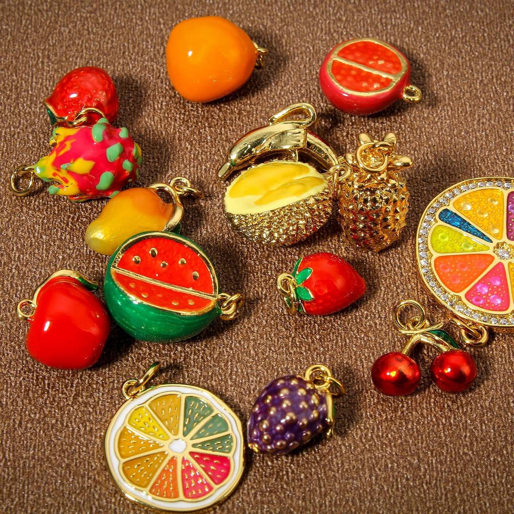 1PC 3D Brass Charms Fruit Banana Watermelon Pendant 18K Gold Plated Strawberry Lemon Enamel Charms For Necklace Jewelry Making