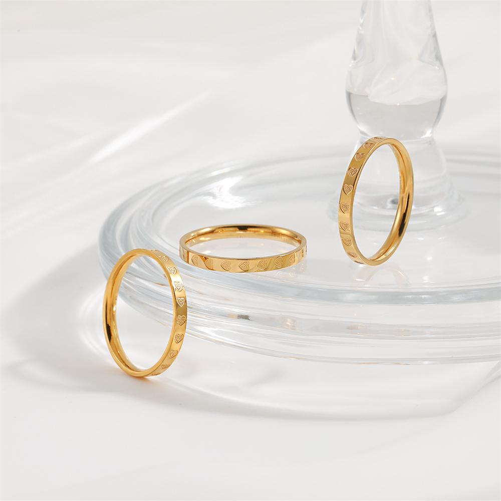 Golden Stainless Steel 2mm Heart Rings Women Size 5/6/7/8/9/10# Thin Finger Ring Wedding Band Engagement Jewelry Girlfriend Gift