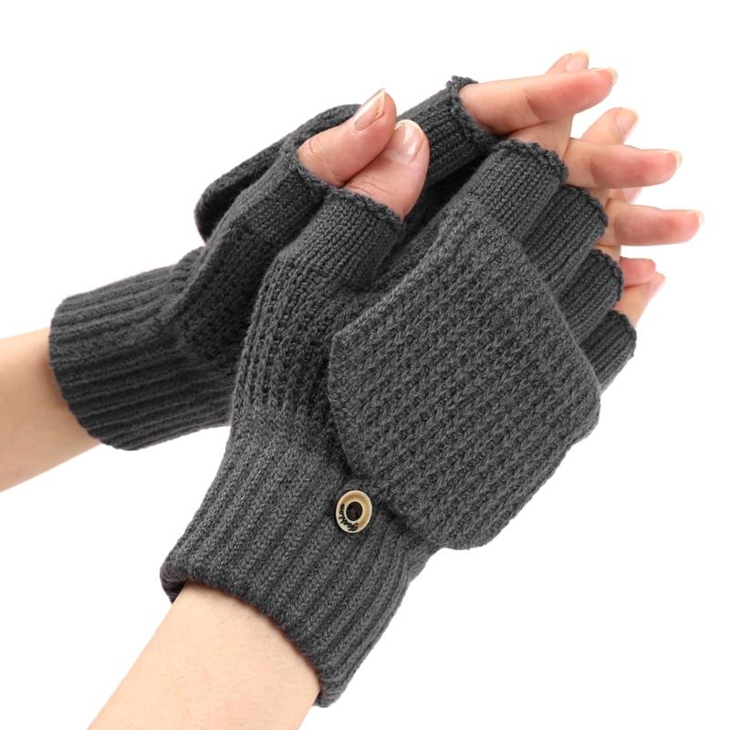 Flip Gloves Men Wool Winter Gloves Touchscreen Gloves Knit Convertible Gloves Touchscreen Mittens Fingerless Gloves