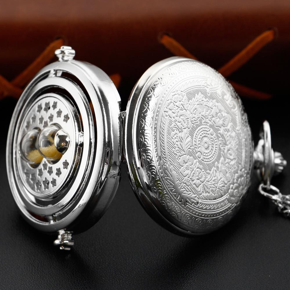 Exquisite Small Hourglass Silver Men's and Women's Quartz Pocket Watch Retro Fashion Necklace Pendant Student Festival Gift