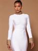Rochie Lungă Europeană & Americană Bodycon cu Guler Ridicat cu Mărgele, Decolteu la Spate - Design Retro de Lux Lejer
