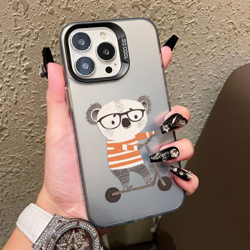 Cartoon Cool Skateboard Bear Laser Phone Case for IPhone 17 14 15 16 Pro Max Plus 12 13 Mini 11 Pro Max 17 Air Shockproof Covers
