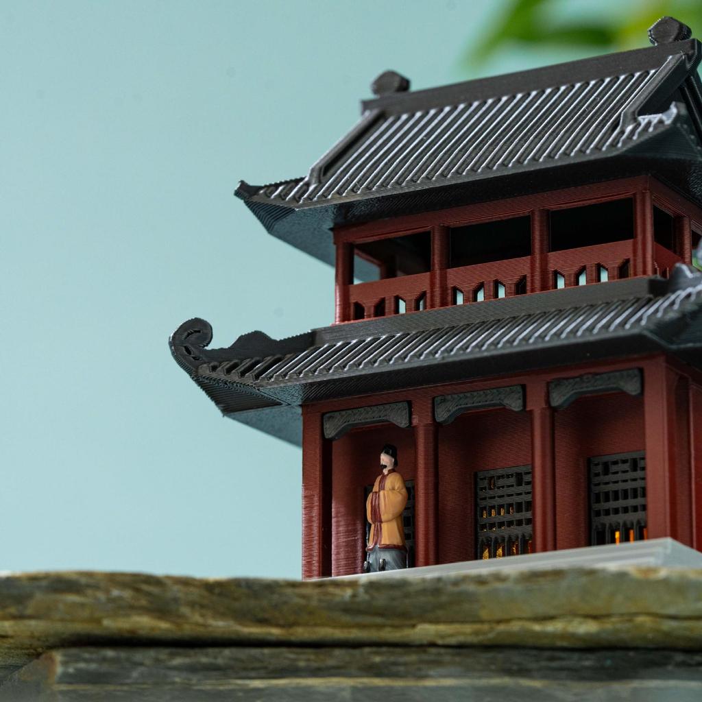 Mikrolandschaft Steingarten mit Lichtern: Chinesischer Pavillon & Amphibienhaus Bonsai-Dekoration