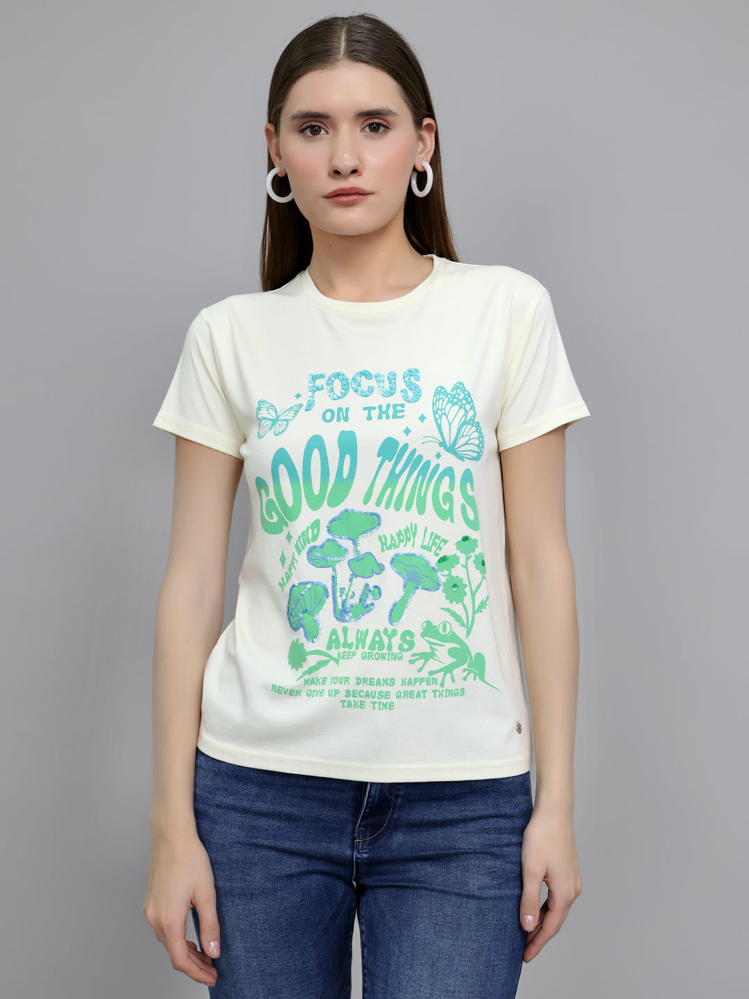Monte Carlo Women Regular Fit Off White Top 3XL