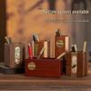 National Style Wood Pen Holder Gift Set: Creative Office Storage Box & Thermos Cup, Customizable Logo
