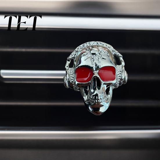Dark Aesthetic Car Decor Skull Vent Clips, Metal Head Air Halloween Auto Decoration Freshener Charm, Interior Accessory for Men Women