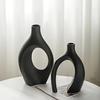 Levvohd Stylish Interior Vases, Black Base Ceramic, Hollow Ceramic Dried Flower Vase Set of 2 (Black Large)