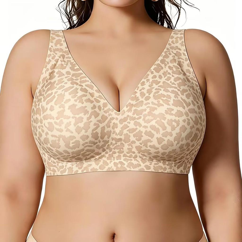 European & American Plus Size Polka Dot Seamless Underwire Bra with Jelly Support