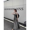 Kumikumi Idle Style Simple Solid Sling One Piece Dress Women Clothing Summer Elegant All-Match Waist Hugging Slimming Long Dress