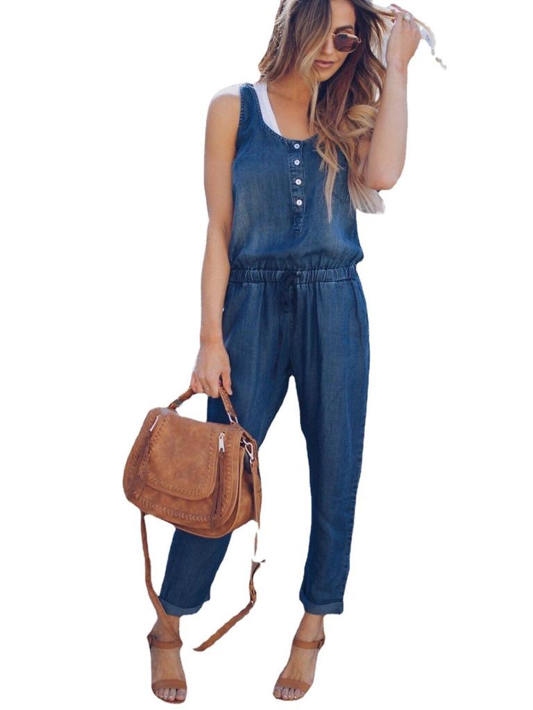 European & American Waist-Slimming Fashion Jeans Jumpsuit