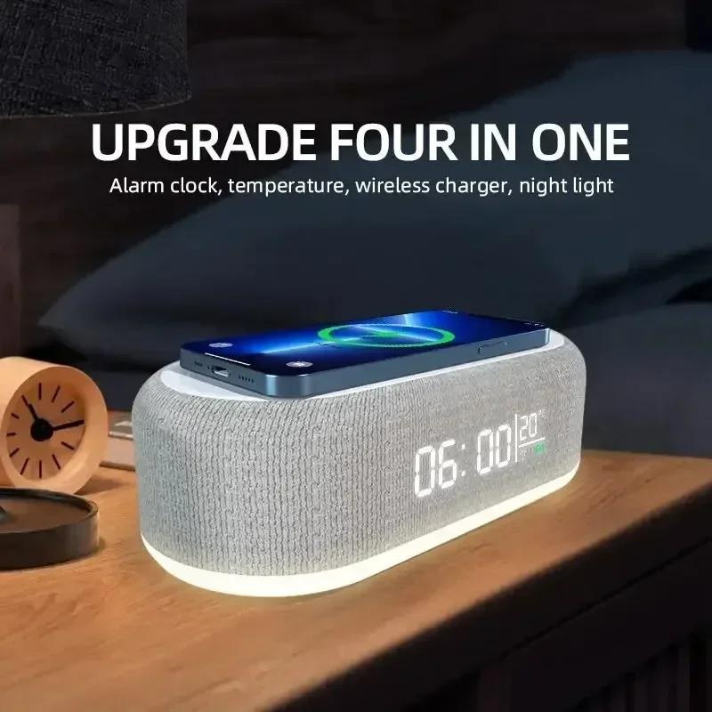 Kablosuz Şarj Cihazları Pad Stand Telefon 15W Hızlı Şarj Yuvası Alarm Yatak Odası Lambası Gece Lambası Masaüstü Saati Sıcaklık Termometresi