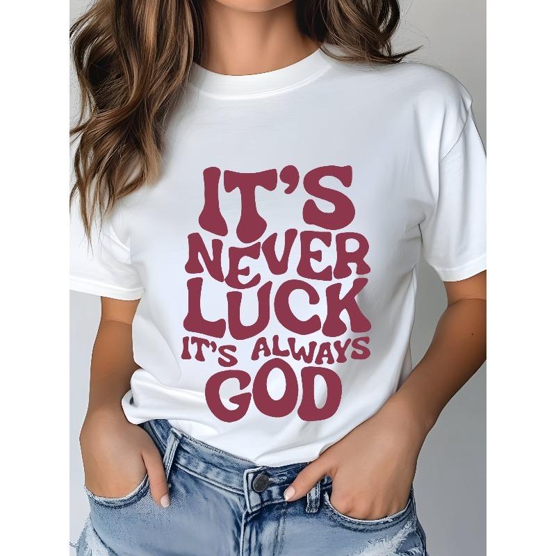 European Size It's always god TShirt For Women Casual Short Sleeve Tee 1 Pcs 100% Heavy  - Comfortable Crew Neck, Soft Adorable Tees Tops