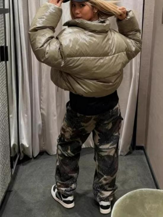 Pantalones Rectos Camuflados de Calle Retro Europeos y Americanos con Detalles de Taladro en Caliente