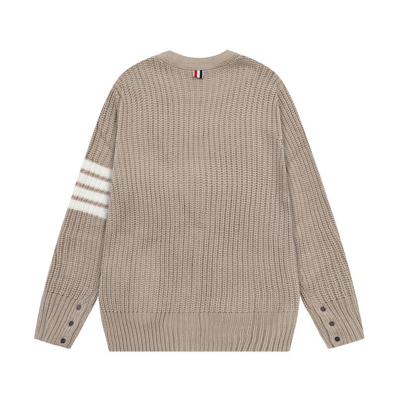 Autumn/Winter Thick V-neck Cardigan Four-Bar Knit Unisex Sweater Coat