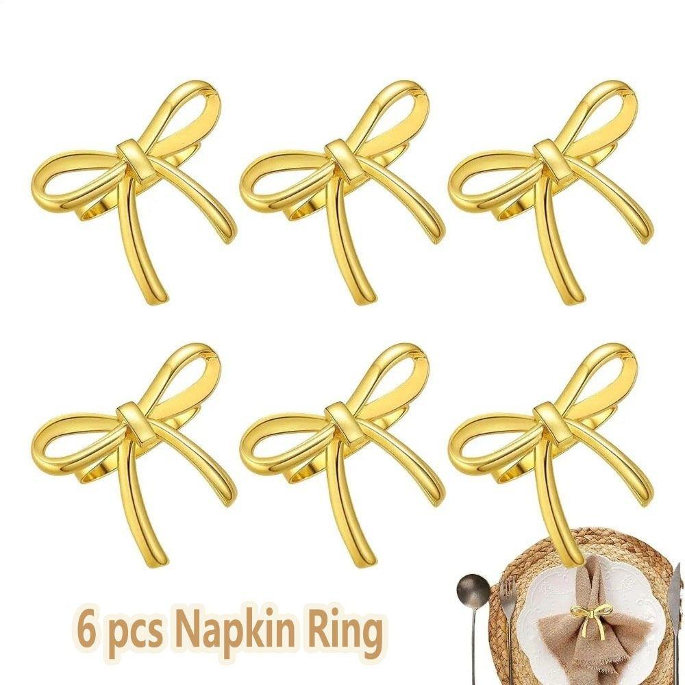 6 Pcs Decorative Napkin Buckle Gold / Silver Serviette Ring Bow Napkin Ring  Western Restaurant