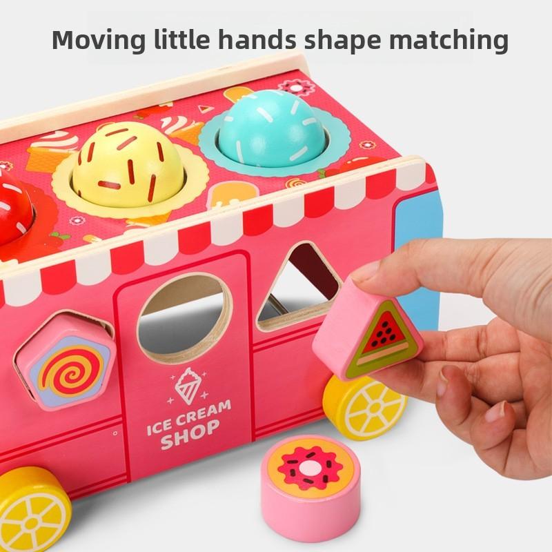 Kids Wooden Educational Toy With Ice Cream Truck Shape For Early Gift Learning