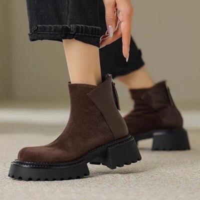 Mittelhohe Absätze Damen Stiefeletten Schneestiefel Plateau Wildleder Plüschschuhe Marke Mode Klobige Schuhe Winter 2025 Trend Chelsea Botas Mujer