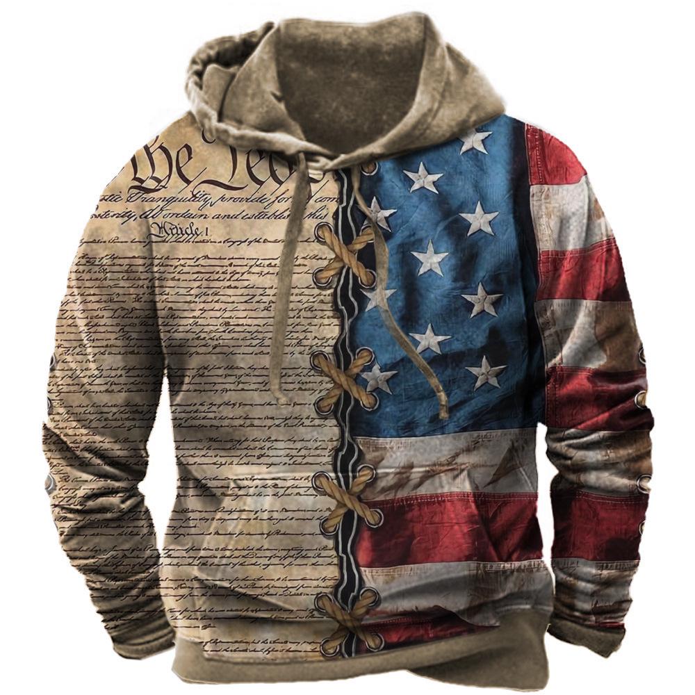Men's 3D Print Hooded Sweatshirt with Drawstring and Pocket