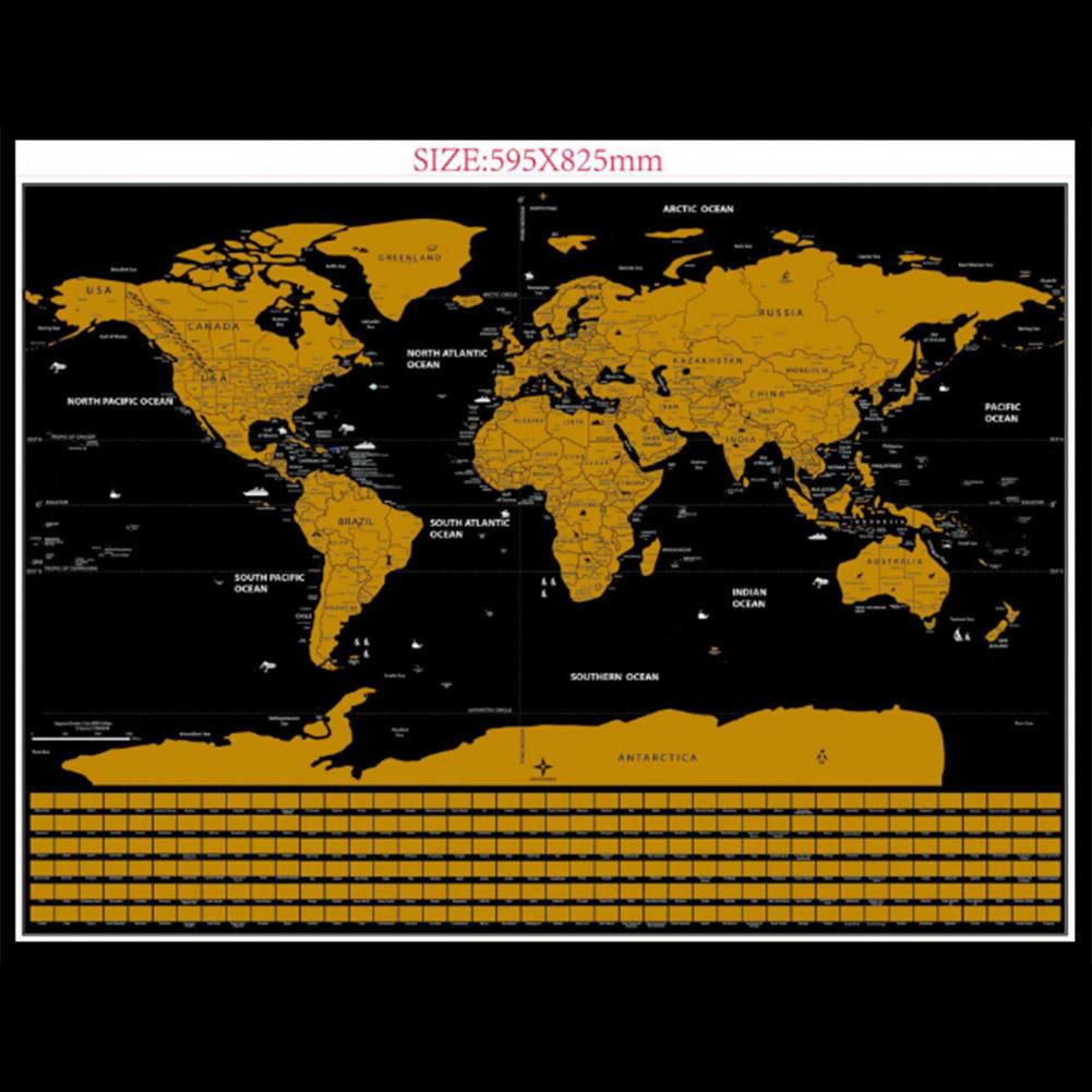 Large Black Scratch Off World Map 82.5x59.4cm Home Decor Gift