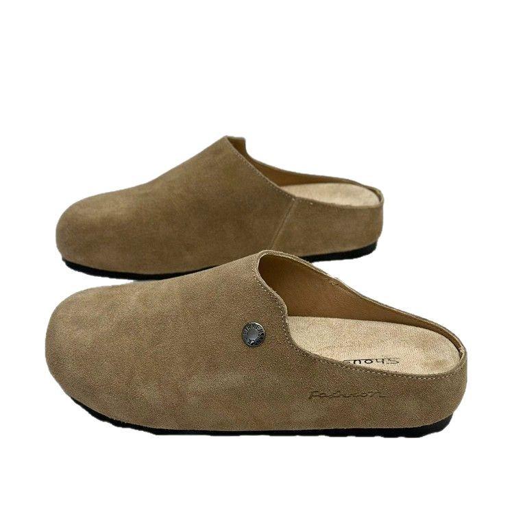 Soft Leather Version~ Spring 2025 New Boken Shoes Platform-soled Wind One Pedal Flat-bottomed Lazy Bag Head Half Drag Women