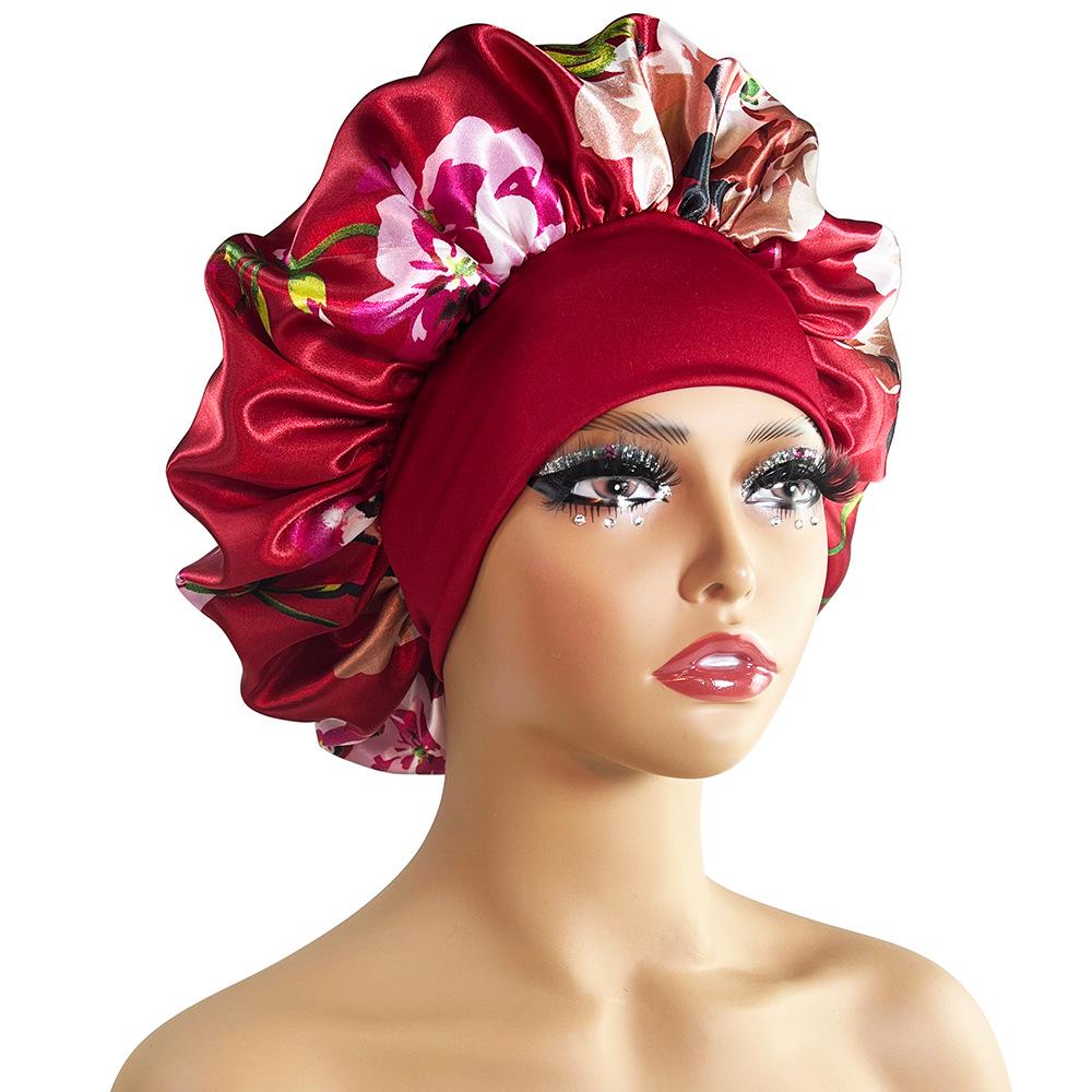 Satin printed sleeping cap elastic wide edge round cap hair care cap beauty and hairdressing cap