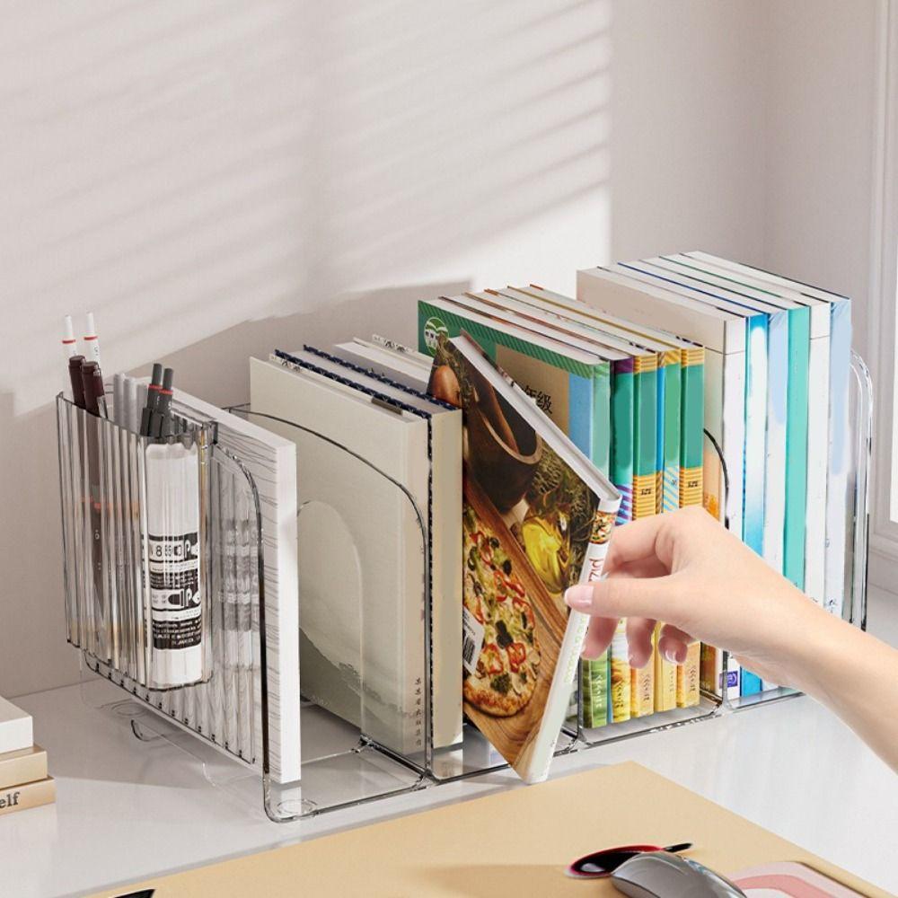 Simple Divided Book Stand Save Space Clear Bookshelf Portable Desktop Sorting Rack School