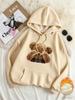 Women's eye-covering teddy bear print hooded sweater autumn and winter velvet loose oversize women's hoodie