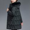 Middle Age Woman Winter Coats Hooded Faux Fur Collar Casual Thick Warm Long Parkas Women's Jackets