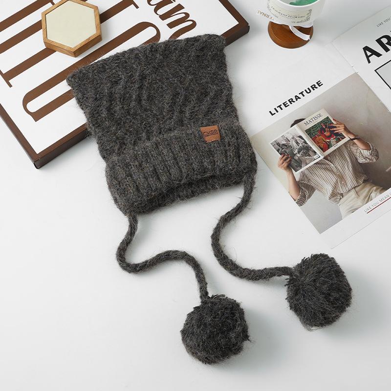 Sweet and Cute Cat Ear Knitted Head Hat Autumn and Winter Fashion Versatile Warm Wool Hat Outdoor Cold Proof Hat Women