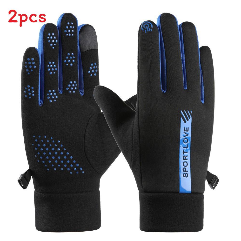 Unisex Thermal Touch Gloves With Geometric Print For Fall Outdoor Sports Blue
