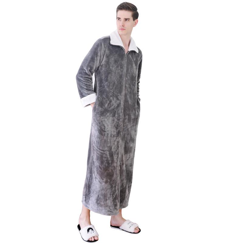 Women's Plus Size Long Nightgown - Double Zipper, Autumn/Winter Pajamas, Home Wear Robe