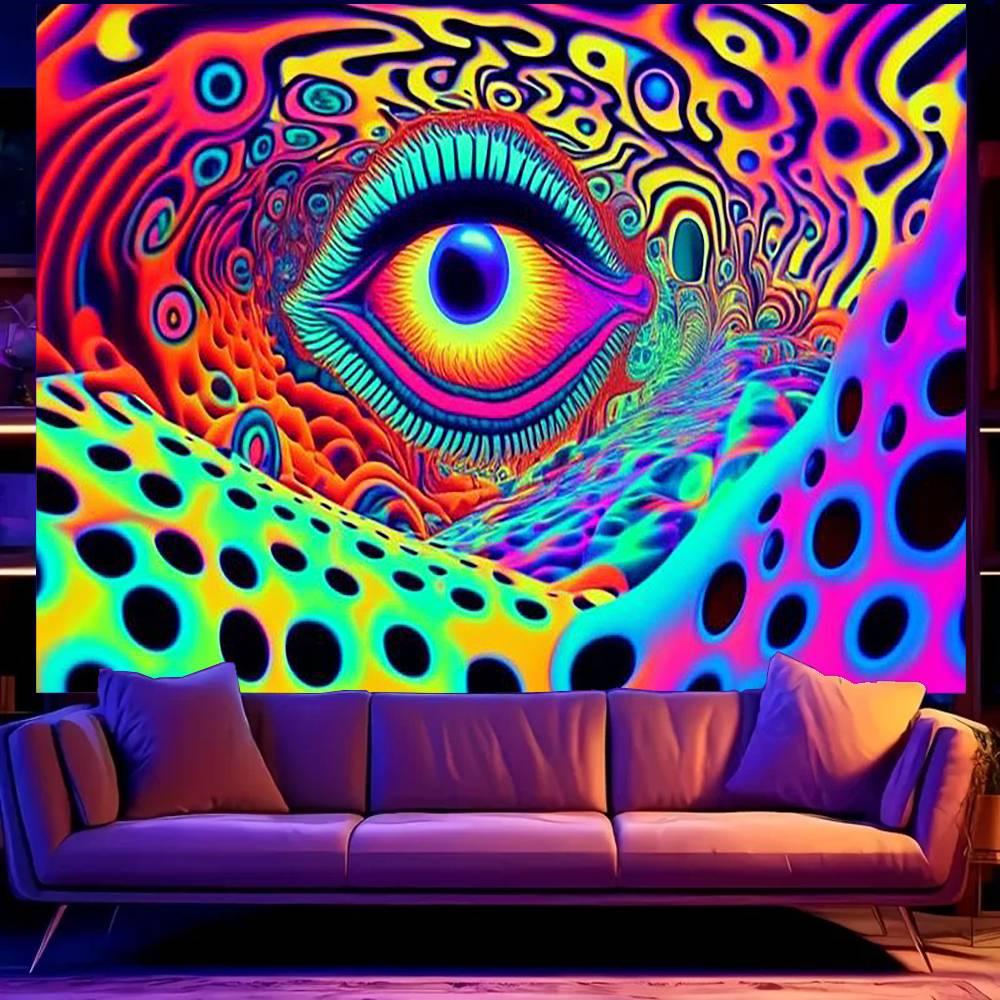 Psychedelic Eye of God UV Tapestry Print Large Tapestry Wall Hanging Wall Tapestry Decor Living Room Bedroom Home