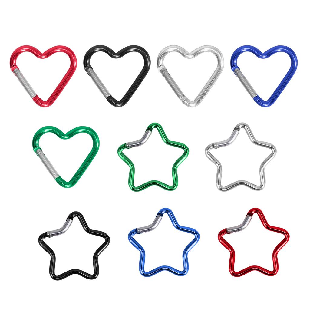 10Pcs Heart Star Carabiner Clip KeyRings Carabiner Keychains Metal Spring Snap Hook for Purse Handbag Hardware