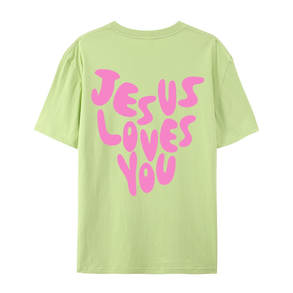 Jesus Loves Me Letter Prints Female Cotton TShirts Fashion ONeck Oversize Tops Casual Loose Soft Short Sleeve Women Clothing