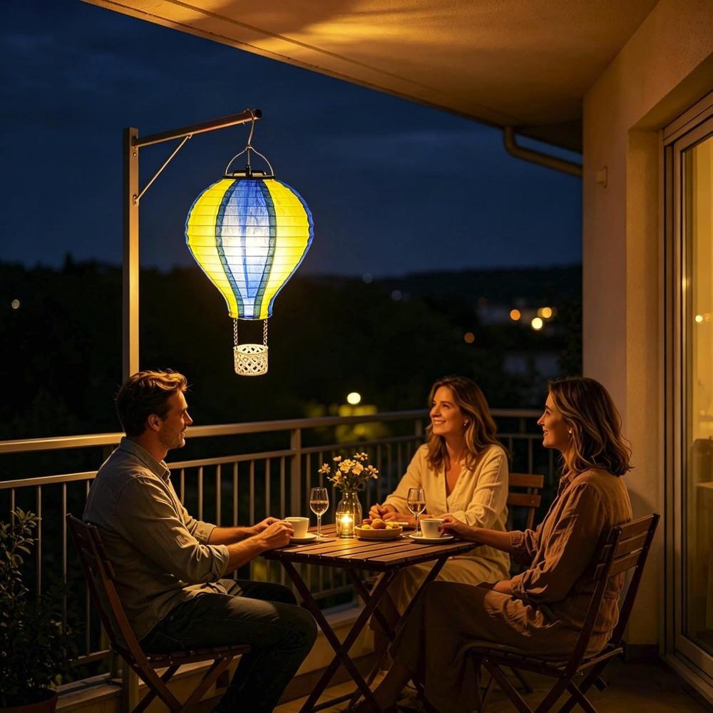 Hot Air Balloon Solar Lantern,Flickering Flame Hanging Solar-Powered LED Lights for Garden Decor,Waterproof Decorative Lights