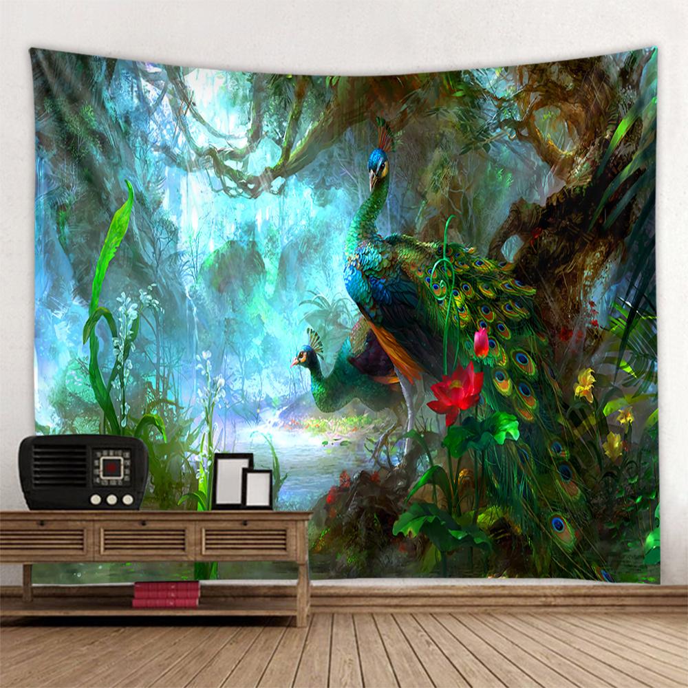 Tapestry Wall Hanging, Peacocks, Flowers, Forests, Bohemia, Aesthetics, Room Decoration, Wall Decoration, Blankets, Bed Sheets