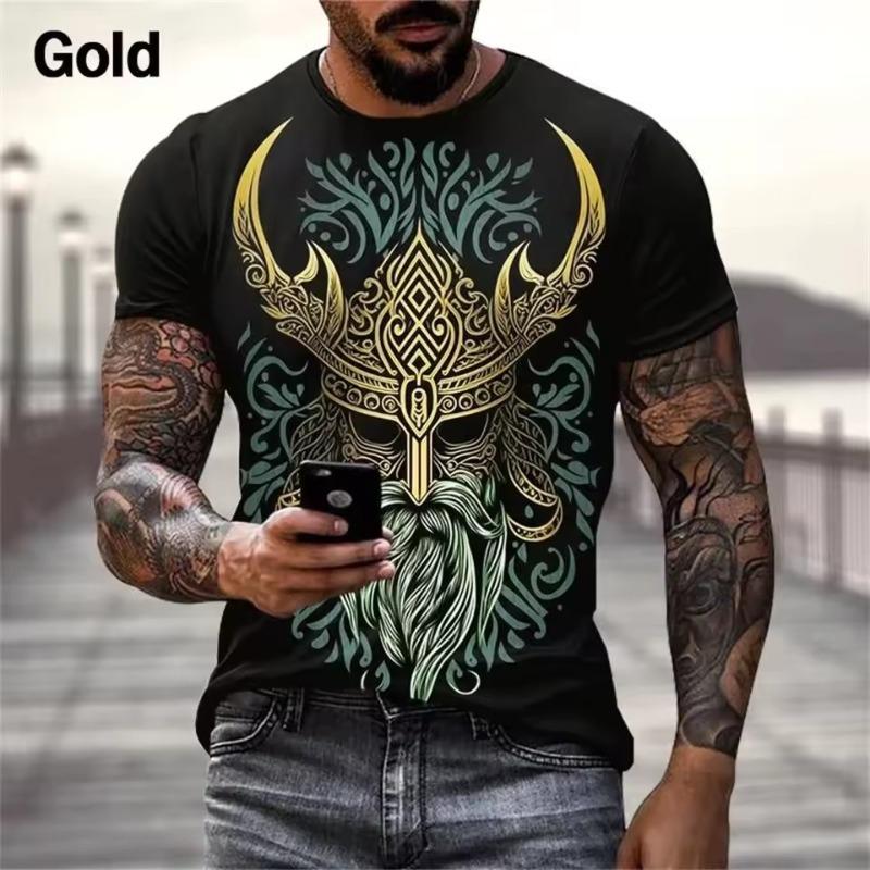 Summer Viking Warrior Graphic 3d Printed Men's T-shirt Nordic Style Plus Size Loose Comfortable Breathable Top Xs-6xl
