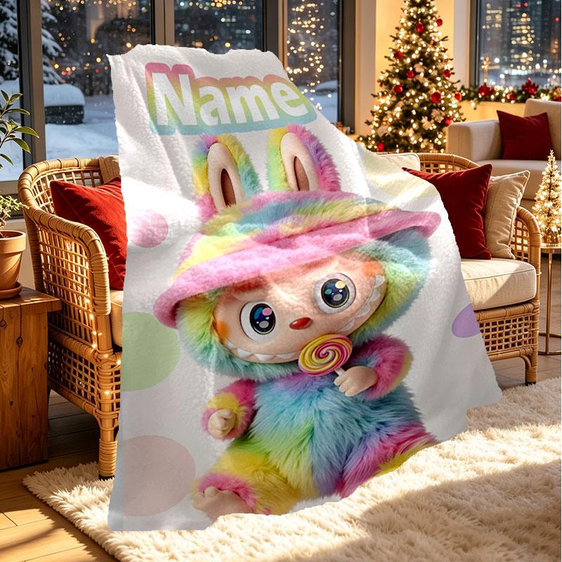 Custom Name Personalized Labubu Print Blanket, Home Decor, Bedroom, Sofa, Camping, Couch, Gifts for Birthday Christmas