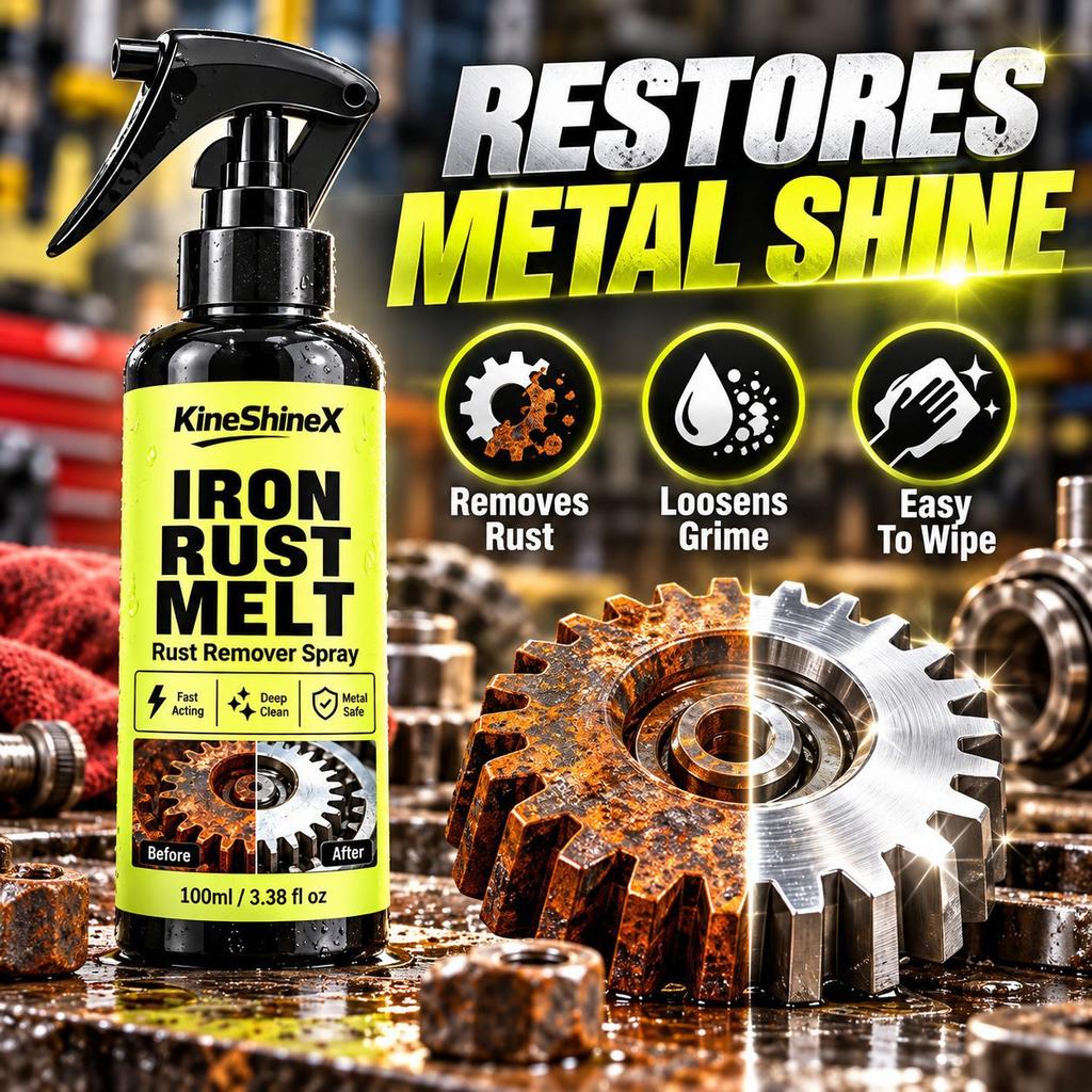 Iron Rust Remover Spray, Fast Acting Rust Melt for Metal, Removes Rust and Grime from Gears Bolts Chains Hinges, Restores Metal Shine, 100ml