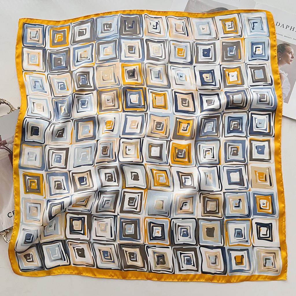 Literary Geometric Square Color Matching Trend Printing Small Square Scarf Temperament Multi-Functional Shawl Foreign Style Silk Scarf