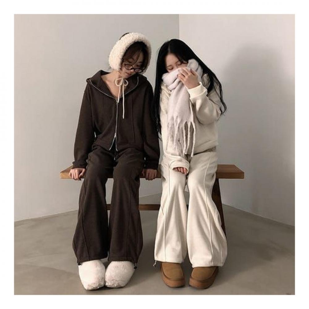 The Pink Tutu Oversized Hooded Fur Jacket + Slit Wide Pants Set