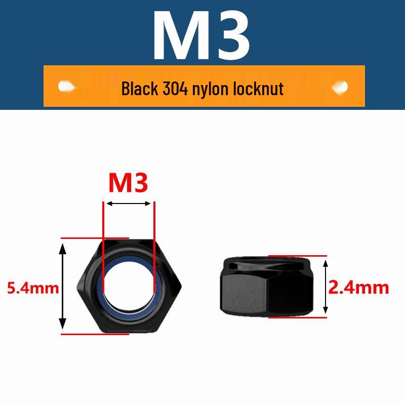 Anti-Loosening Self-Locking Nut 304 Stainless Steel Black Nylon Slip-Resistant Hex Screw Cap
